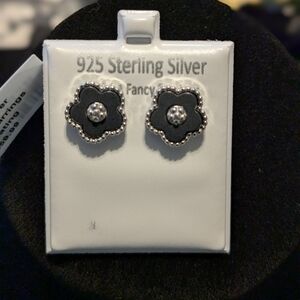 Sterling Silver Black Flower Earrings